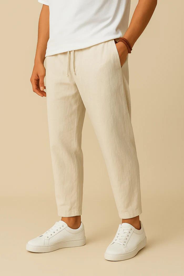 Men's Relaxed Fit Linen Blend Trousers – Lightweight Casual Pants