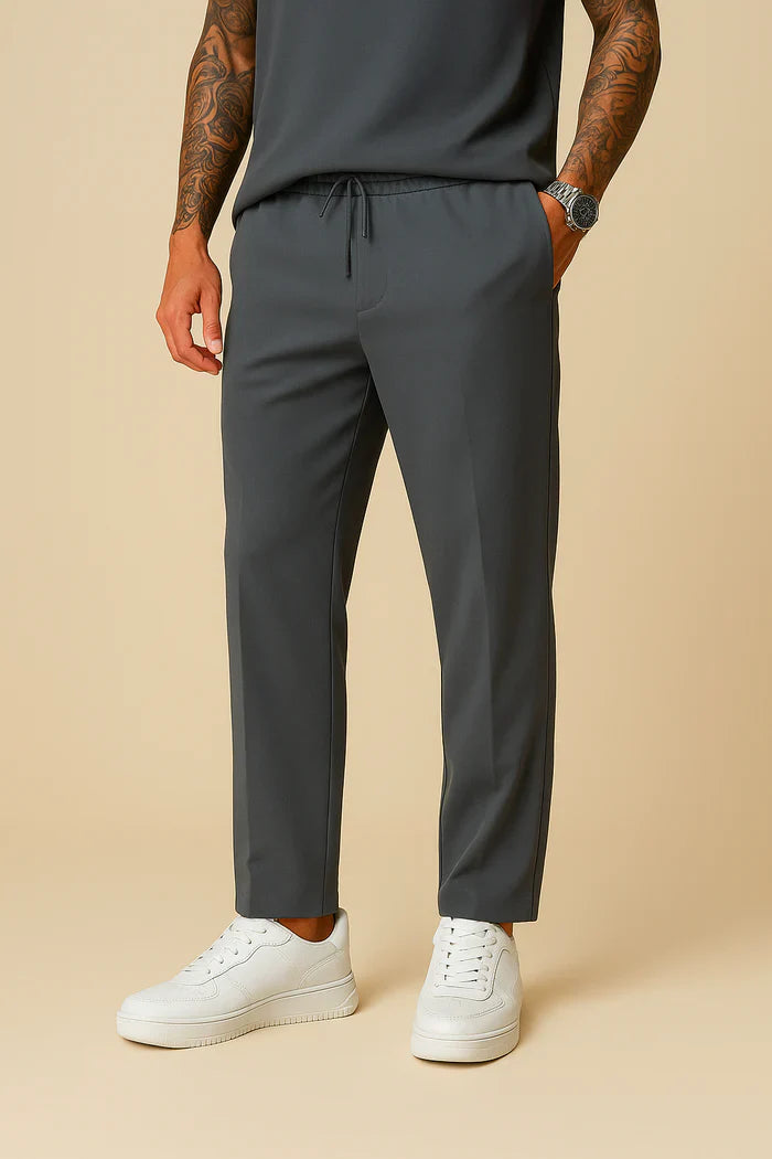 Men's Slim Tapered Drawstring Pants – Casual Smart Fit Trousers with Elastic Waistband