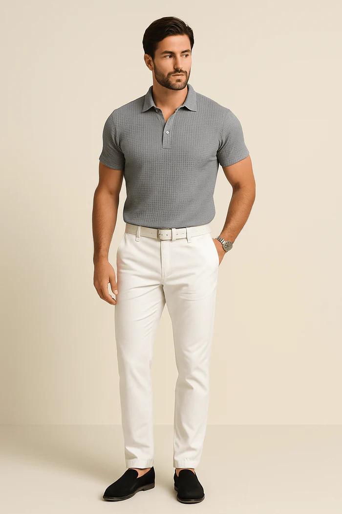 Men’s Textured Knit Polo Shirt – Short Sleeve, Smart-Casual Fit