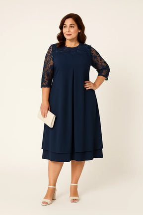 Plus Size Midi Dress for Women – Lace Bodice, A-Line Fit, Formal Occasion Wear