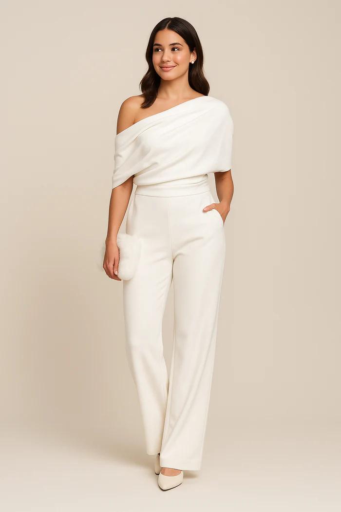 Women's One-Shoulder Wide-Leg Jumpsuit – Elegant Sleeveless Outfit for Parties or Events