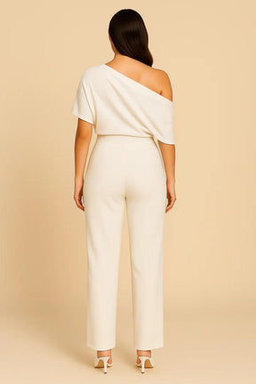 Women's One-Shoulder Wide-Leg Jumpsuit – Elegant Sleeveless Outfit for Parties or Events