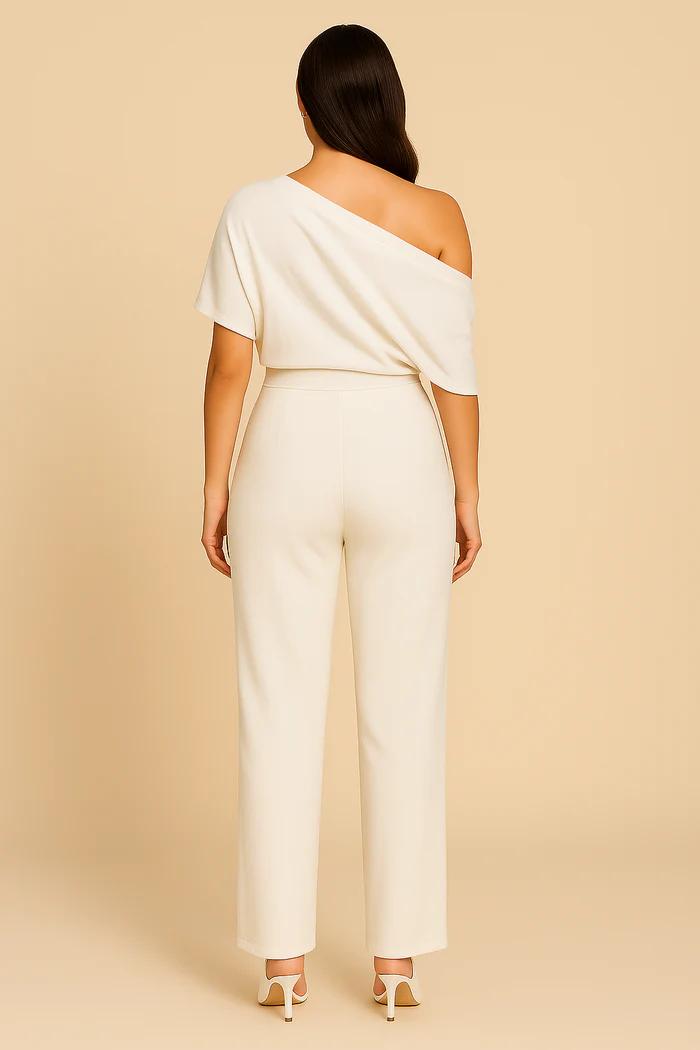 Women's One-Shoulder Wide-Leg Jumpsuit – Elegant Sleeveless Outfit for Parties or Events