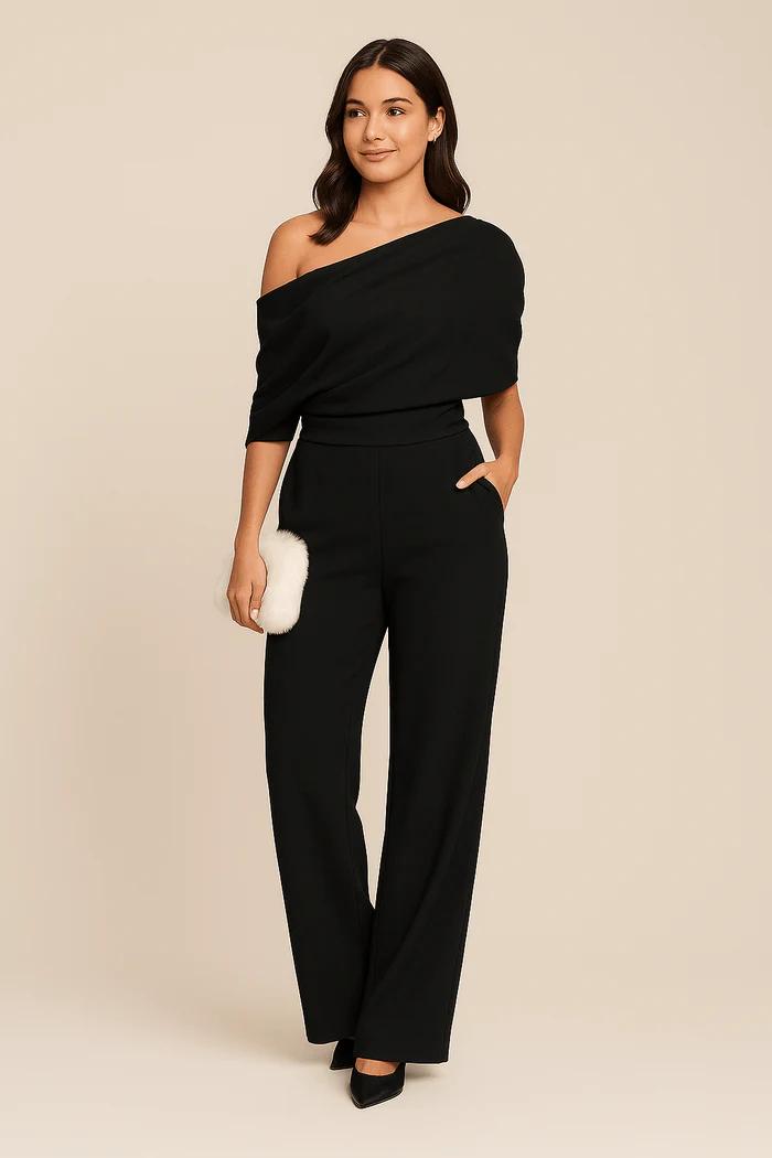 Women's One-Shoulder Wide-Leg Jumpsuit – Elegant Sleeveless Outfit for Parties or Events